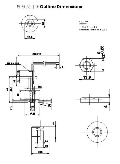 液位傳感器（水位傳感器）FS-0146-XXX尺寸規(guī)格